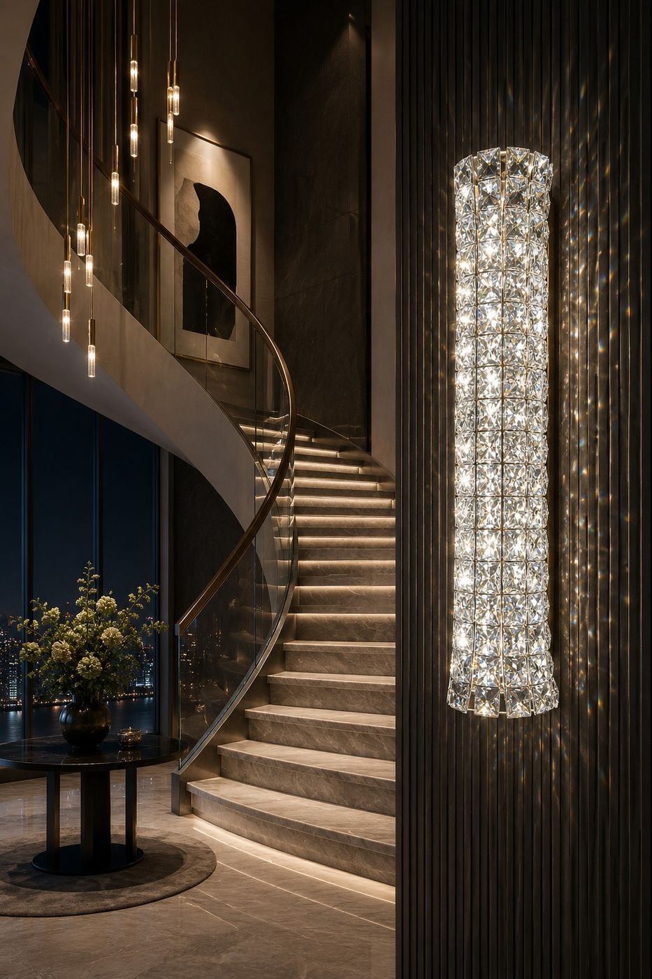 Crystal Pillar column fixture glowing with faceted crystal detail